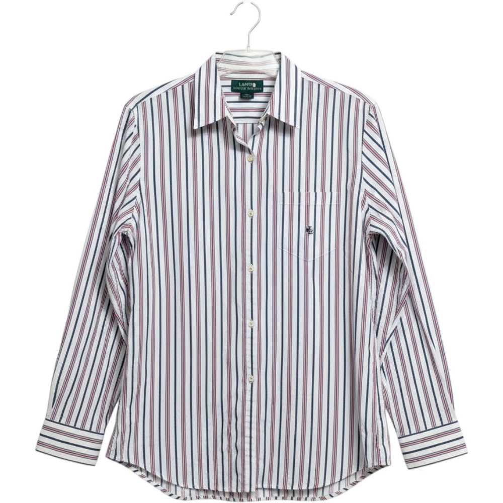Lauren Ralph Lauren Womens M Striped Button Down Shirt Red White Blue Beach - Picture 1 of 8